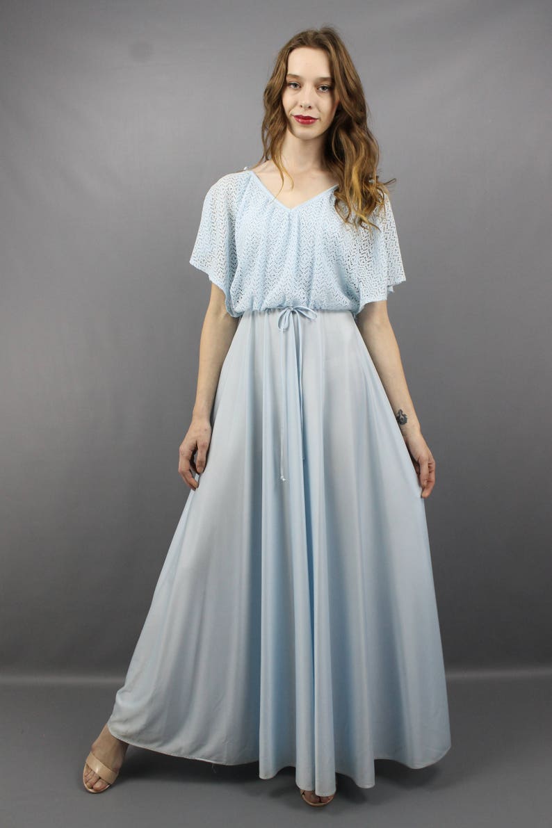 1970s Maxi Dress 70s Maxi Dress Pale Blue Maxi Dress Evening Gown 70s Disco Dress Pastel Blue Dress 1970s Dress 70s Dress Draped Dress S M image 4