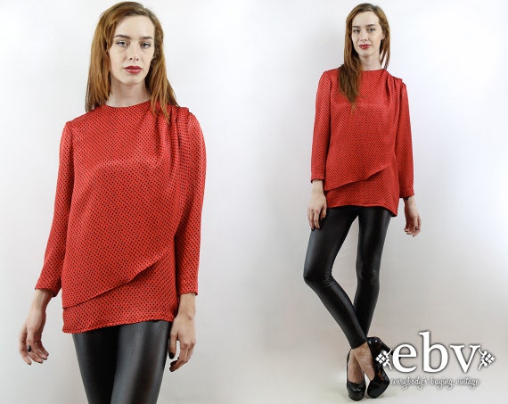 Vintage 80s Red Graphic Mini Dress Tunic S M Graph