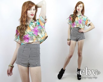 90s Cropped Top Cropped Blouse Crop Blouse Midriff Top Cropped Shirt Floral Top 90s Top 1990s Top Vintage 90s Tropical Crop Top S M L