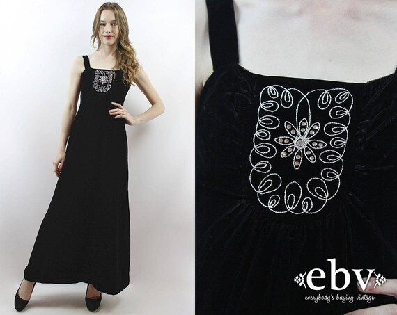 Black Velvet Dress Velvet Maxi Dress 1970s Dress 7