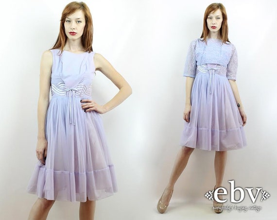 Vintage 50s Lavender Lace Party Dress XS S Prom Dr