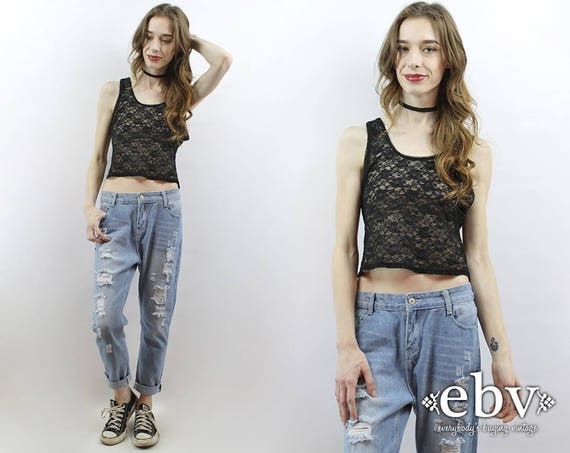 Black Lace Top 90s Grunge Top 90s Crop Top Lace Cr
