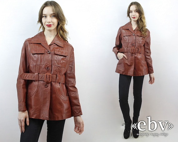 70s Leather Coat Belted Leather Coat 70s Coat 1970