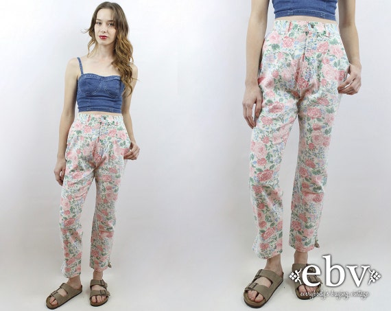 high waisted floral jeans