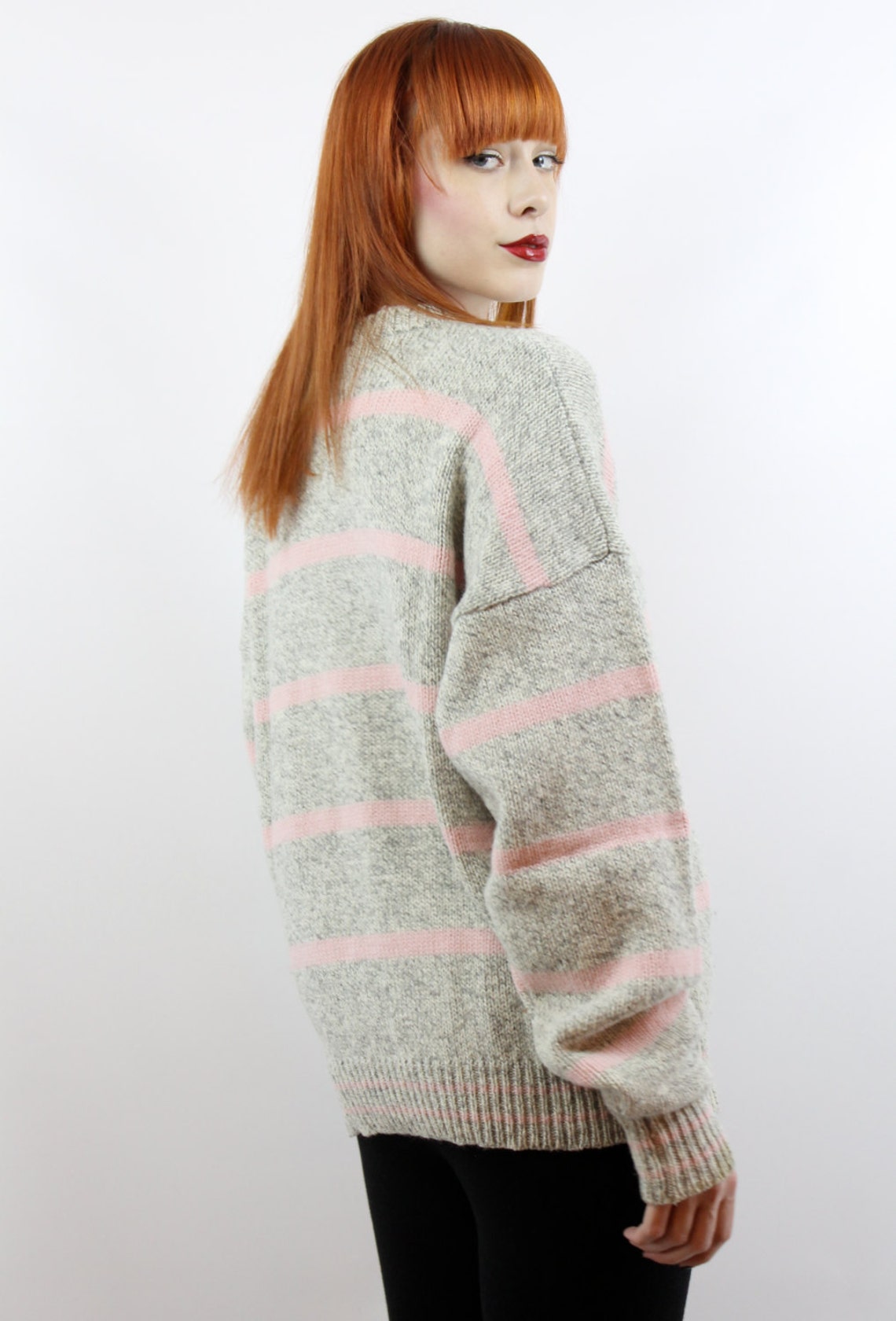 Vintage Grey Pink Striped Oversized Sweater S M L Oversized - Etsy