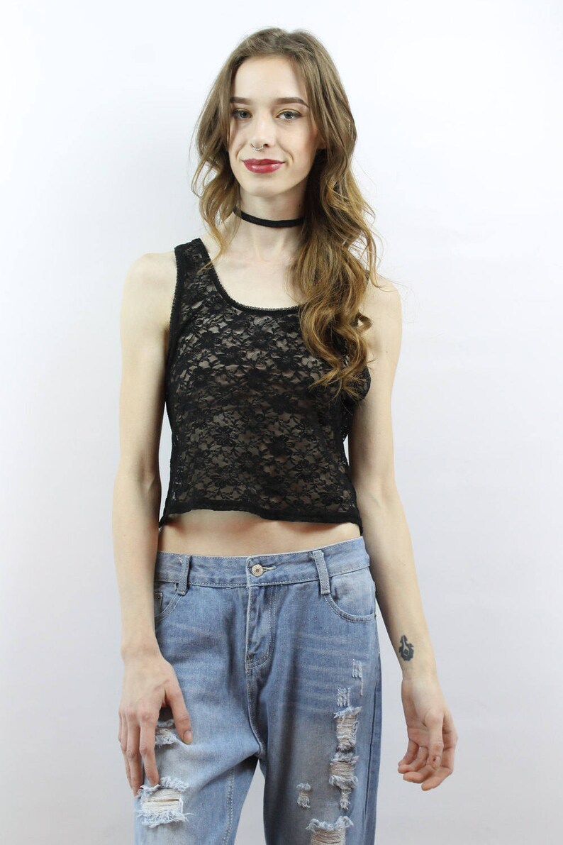 Black Lace Top 90s Grunge Top 90s Crop Top Lace Crop Top 90s Etsy