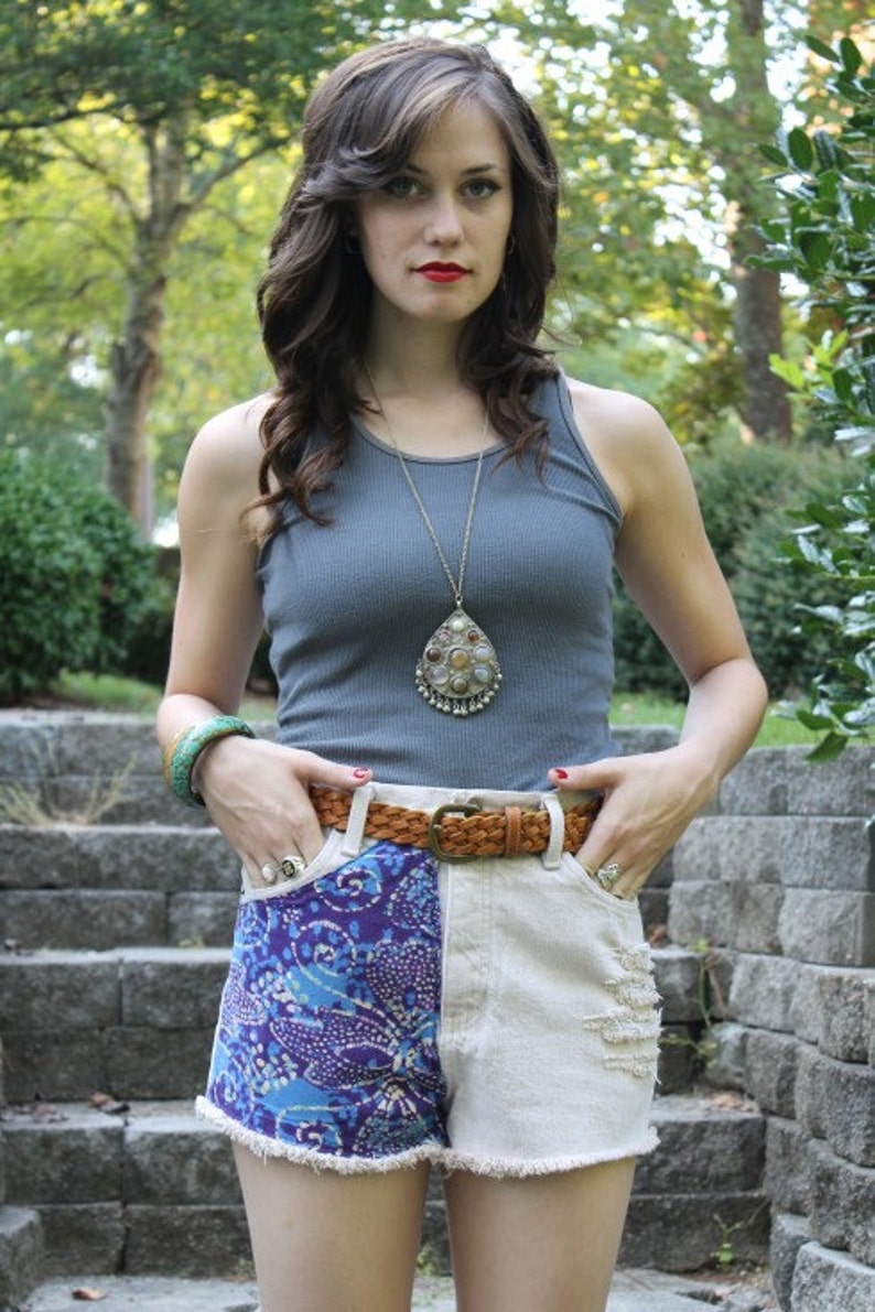 Vintage Shredded BATIK Cut Offs Shorts S M Vintage Cutoffs Hippie Shorts Hippy Shorts Festival Shorts High Waisted Shorts High Waist Shorts