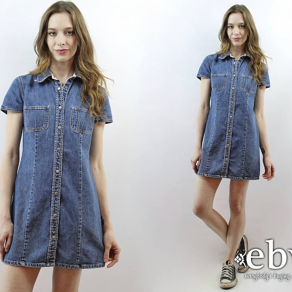 Denim Mini Dress 90s Dress 1990s Dress 90s Mini Dress Denim Dress Jean Dress Vintage Gap Dress Shirt Dress Fitted Denim Dress S