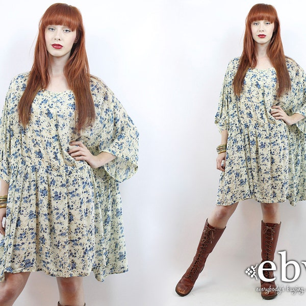 Vintage 90s Cream Floral Dress 3X 4X 5X 90s Grunge Dress 90s Floral Dress Floral Mini Dress Plus Size Dress Plus Size Vintage