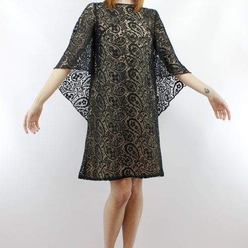 Vintage 70s Black Lace Party Mini Dress S M Black Lace Dress Party Dress Angel Sleeve Dress Bell Sleeve shops Dress Cocktail Dress Black Dress