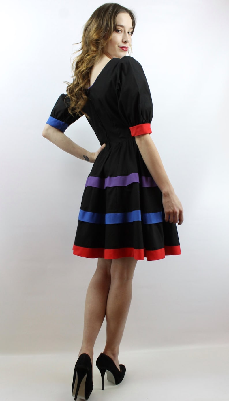 Square Dance Dress Babydoll Dress Black Dress Puff Sleeve Etsy