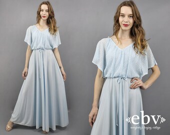 1970s Maxi Dress 70s Maxi Dress Pale Blue Maxi Dress Evening Gown 70s Disco Dress Pastel Blue Dress 1970s Dress 70s Dress Draped Dress S M