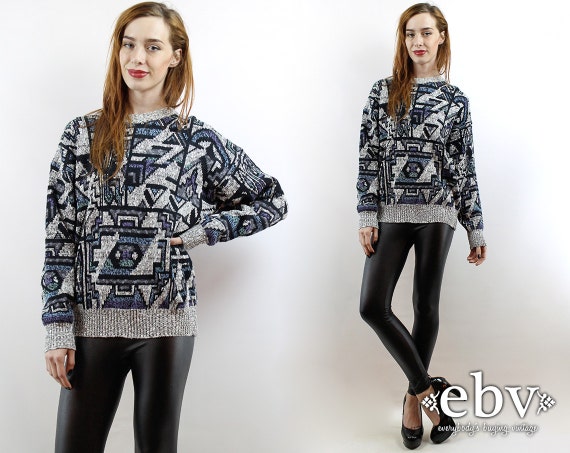 Oversized Knit Oversized Jumper Aztec Sweater Grey