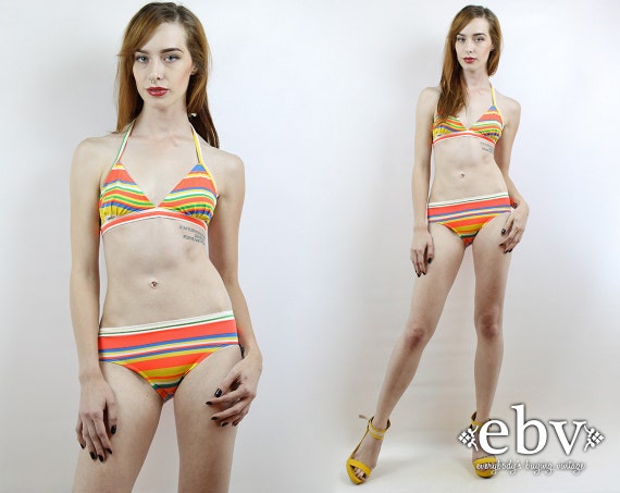 70s Bikini Vintage Bikini Striped Bikini Rainbow B