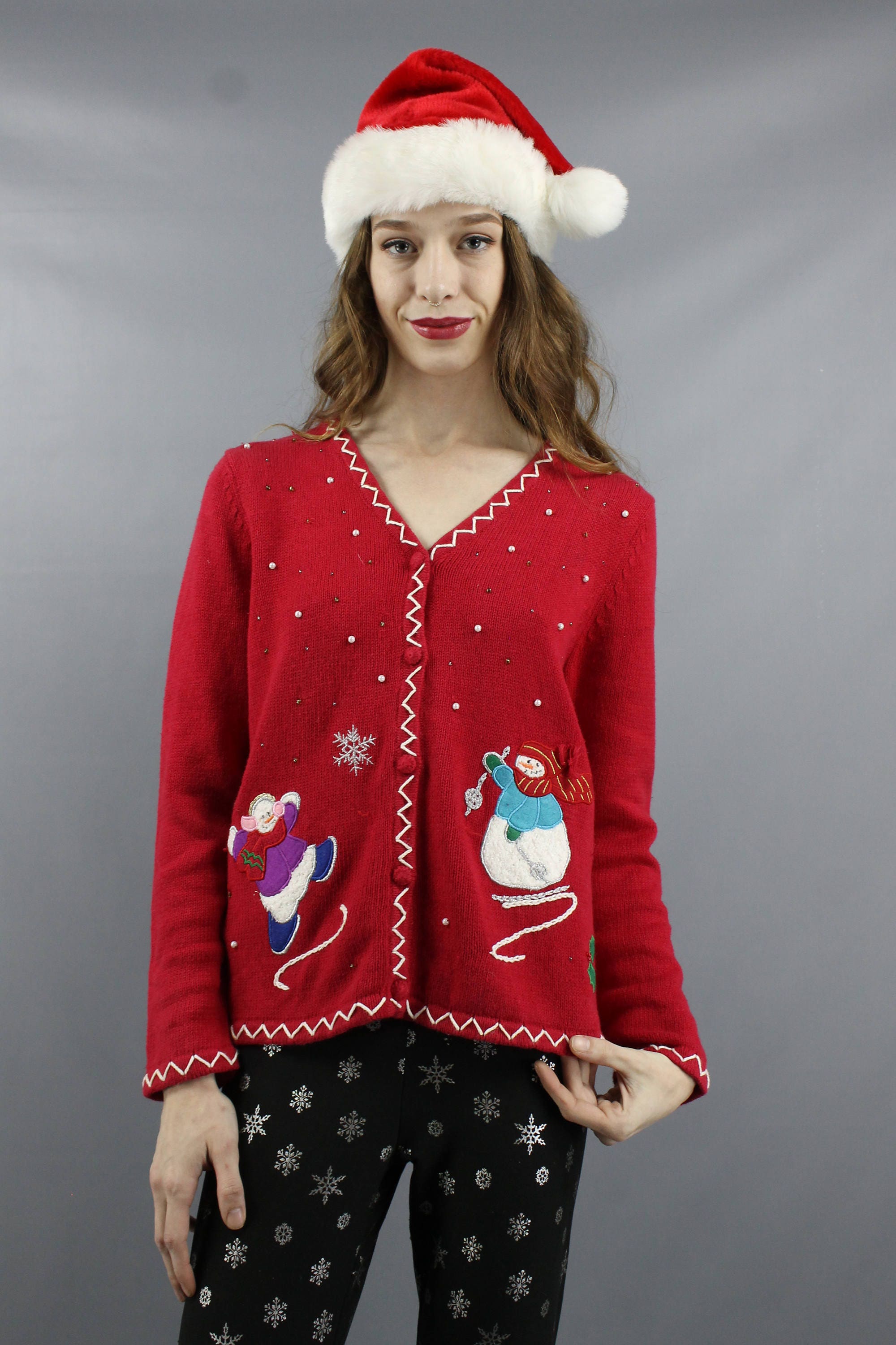 Snowman Cardigan Ugly Christmas Sweater 