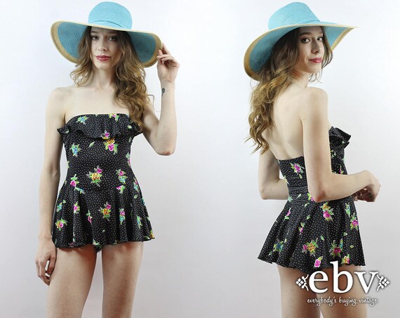 Black Strapless Swimsuit Vintage Swimsuit Black Sw
