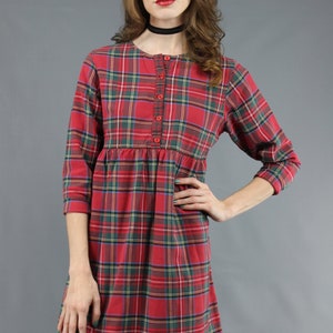 90s Plaid Dress 90s Mini Dress 1990s Dress 90s Dress 90s Grunge Dress Red Black Plaid Mini Dress Flannel Plaid Dress 90s Babydoll Dress M image 4