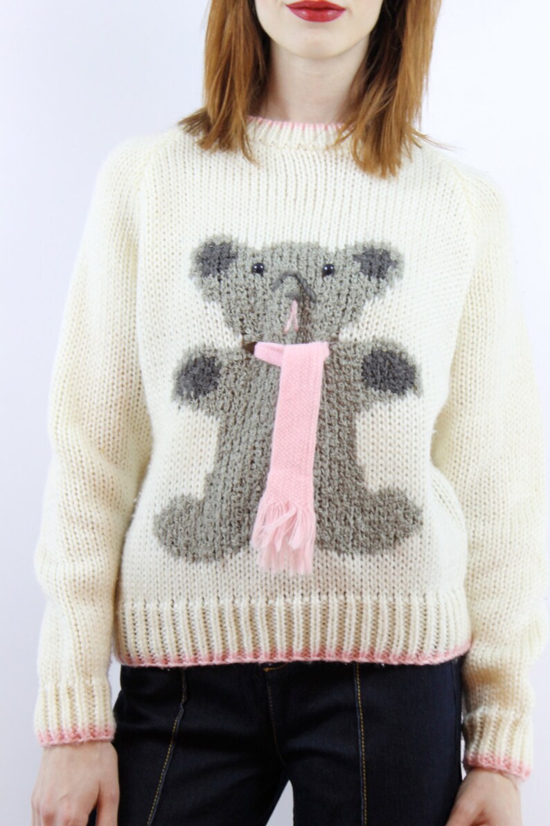 Vintage 80s Teddy Bear Sweater Bear Jumper Cream Sweater Cream - Etsy