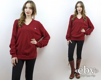 Lacoste Sweater Lacoste Pullover Oversized Knit Oversized Sweater Oversized Jumper Crimson Sweater Grandpa Sweater 70s Sweater 1970s Sweater