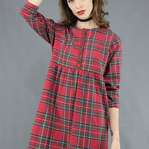 90s Plaid Dress 90s Mini Dress 1990s Dress 90s Dress 90s Grunge Dress Red Black Plaid Mini Dress Flannel Plaid Dress 90s Babydoll Dress M image 6