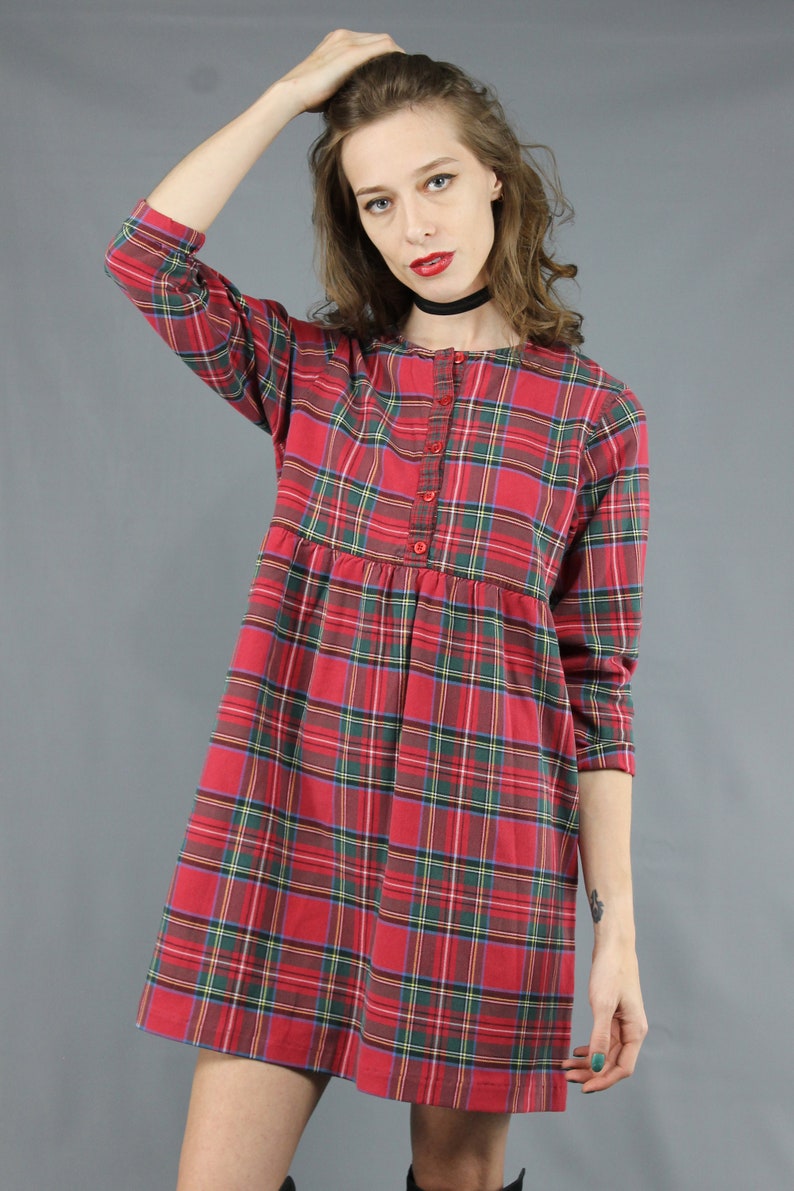 90s Plaid Dress 90s Mini Dress 1990s Dress 90s Dress 90s Grunge Dress Red Black Plaid Mini Dress Flannel Plaid Dress 90s Babydoll Dress M image 6