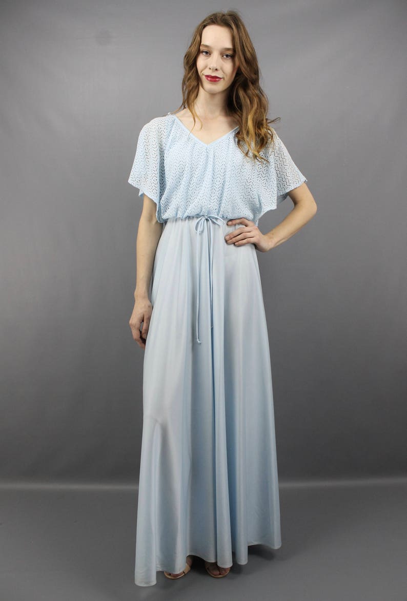 1970s Maxi Dress 70s Maxi Dress Pale Blue Maxi Dress Evening Gown 70s Disco Dress Pastel Blue Dress 1970s Dress 70s Dress Draped Dress S M image 3