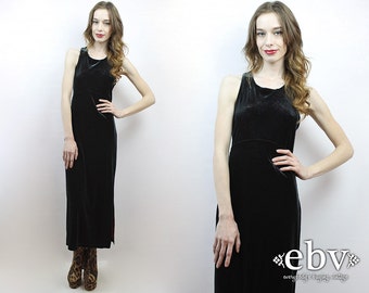 Velvet Maxi Dress 90s Maxi Dress Black Velvet Dress 90s Dress 90s Grunge Dress Black Dress 1990s Dress Black Maxi Dress Velvet Dress M