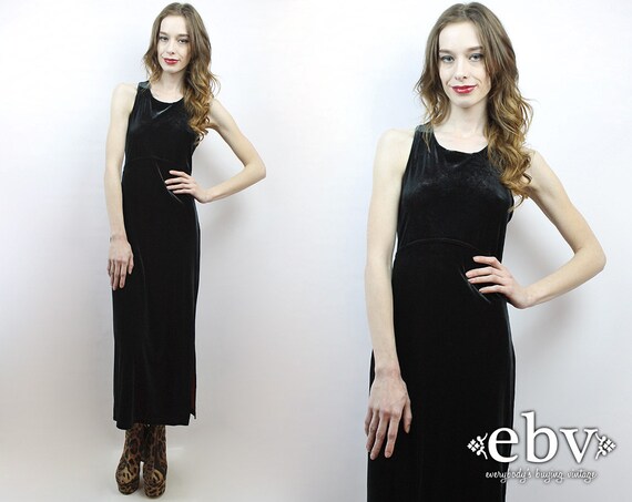 shopEBV Velvet Maxi Dress 90s Maxi Dress Black Velvet Dress 90s Dress 90s Grunge Dress Black Dress 1990s Dress Black Maxi Dress Velvet Dress M