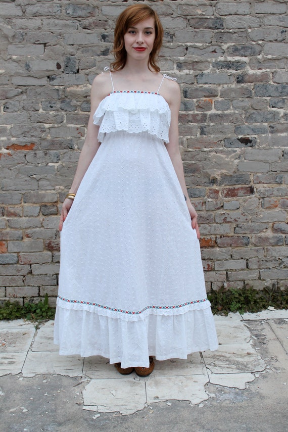 Vintage Hippie Dress Vintage 70's White 