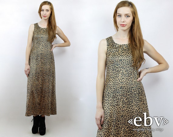 Vintage 90s Grunge Leopard Crushed Velvet Maxi Dre