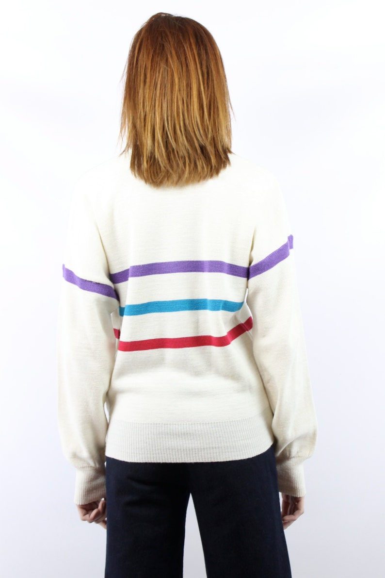 Vintage 80s White Striped Sweater Vintage Knit Vintage Sweater Vintage Pullover Vintage Jumper Striped Sweater Wool Sweater image 5