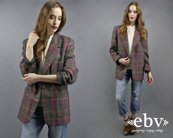 Plaid Blazer Wool Blazer Boyfriend Blazer 90s Blaz