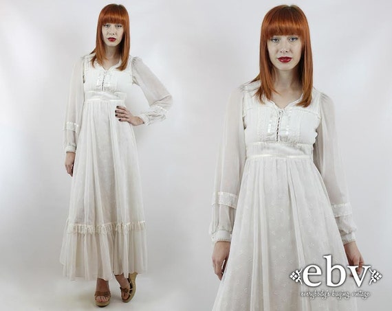 Vintage 70s Gunne Sax White Maxi Dress Xxs Hippie Dress Hippy Etsy