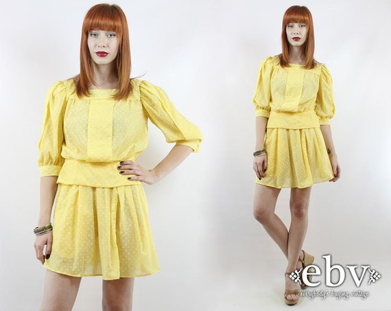 Vintage 70s Semi Sheer Yellow Floral Top + High W