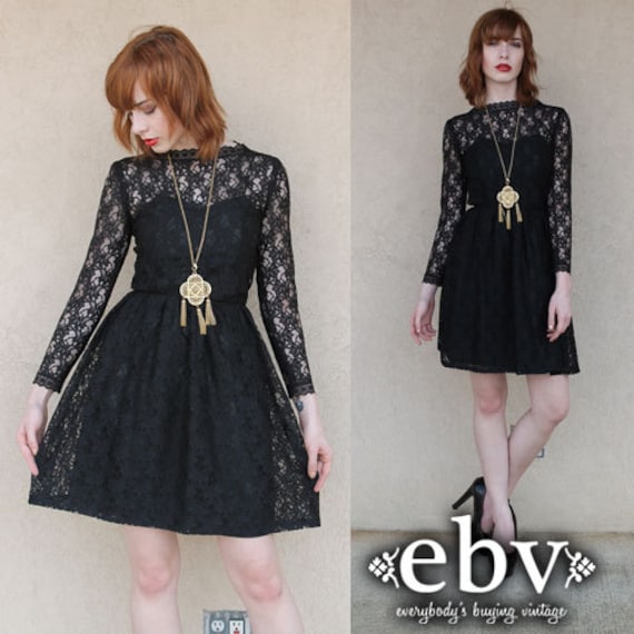 Lace Party Dress Vintage 80s does 50s Black Lace P