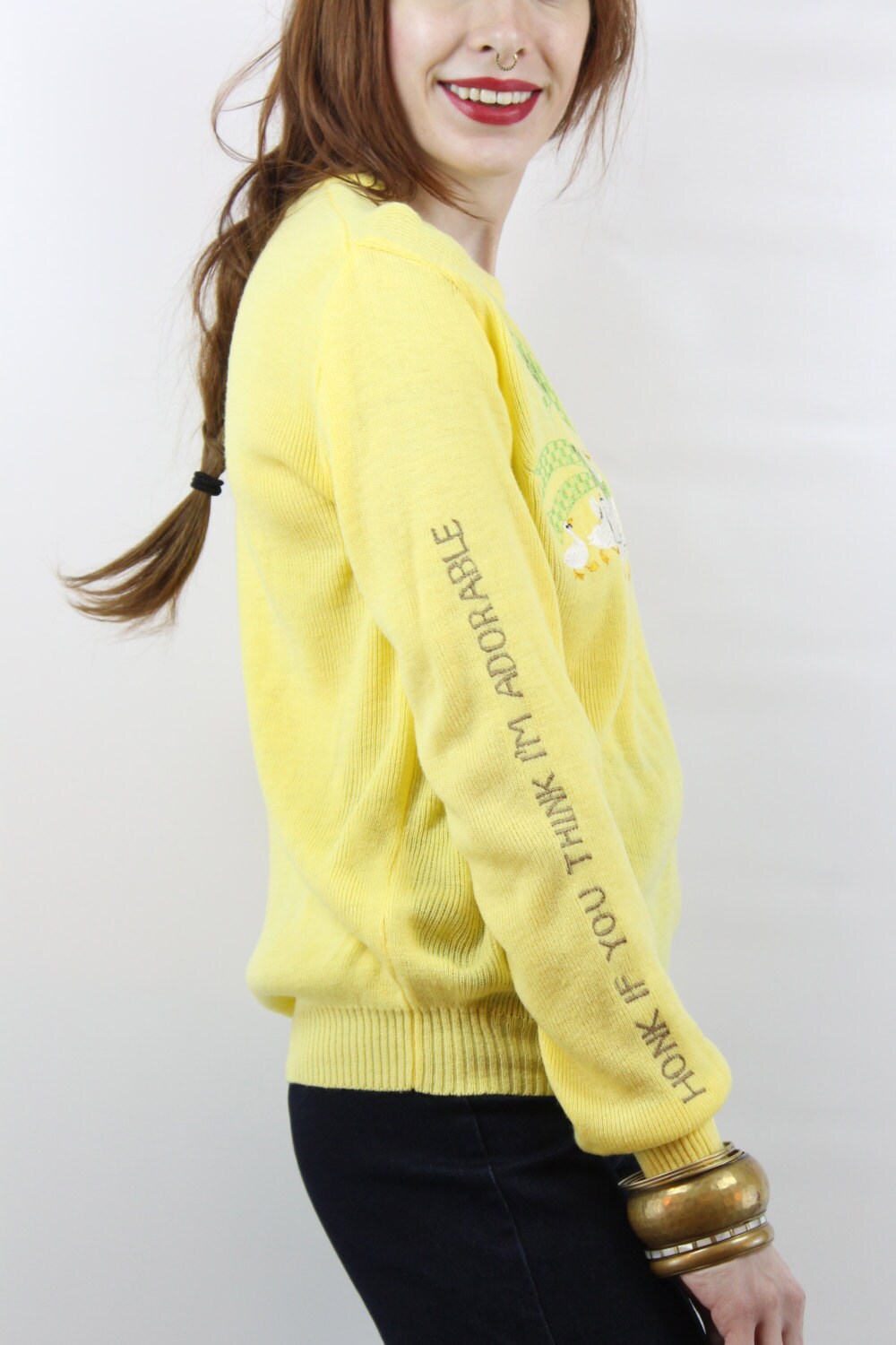 Novelty Sweater Vintage 70s Yellow Ducks with Umbrellas Etsy