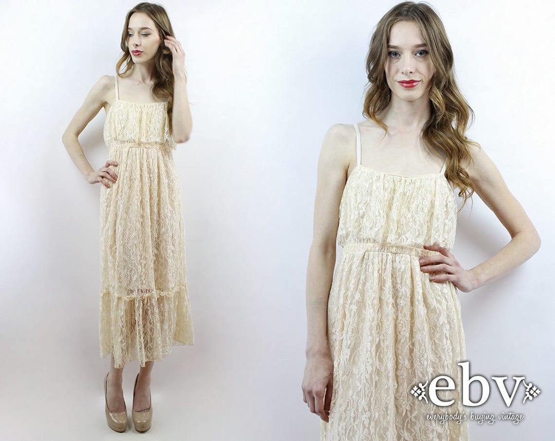 Lace Midi Dress Cream Lace Dress Hippie Wedding Dress Hippy - Etsy