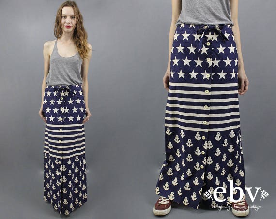 Flag Maxi Skirt 1970s Maxi Skirt 70s Maxi Skirt Hi