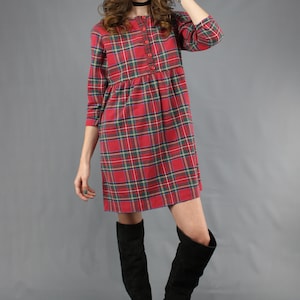 90s Plaid Dress 90s Mini Dress 1990s Dress 90s Dress 90s Grunge Dress Red Black Plaid Mini Dress Flannel Plaid Dress 90s Babydoll Dress M image 2