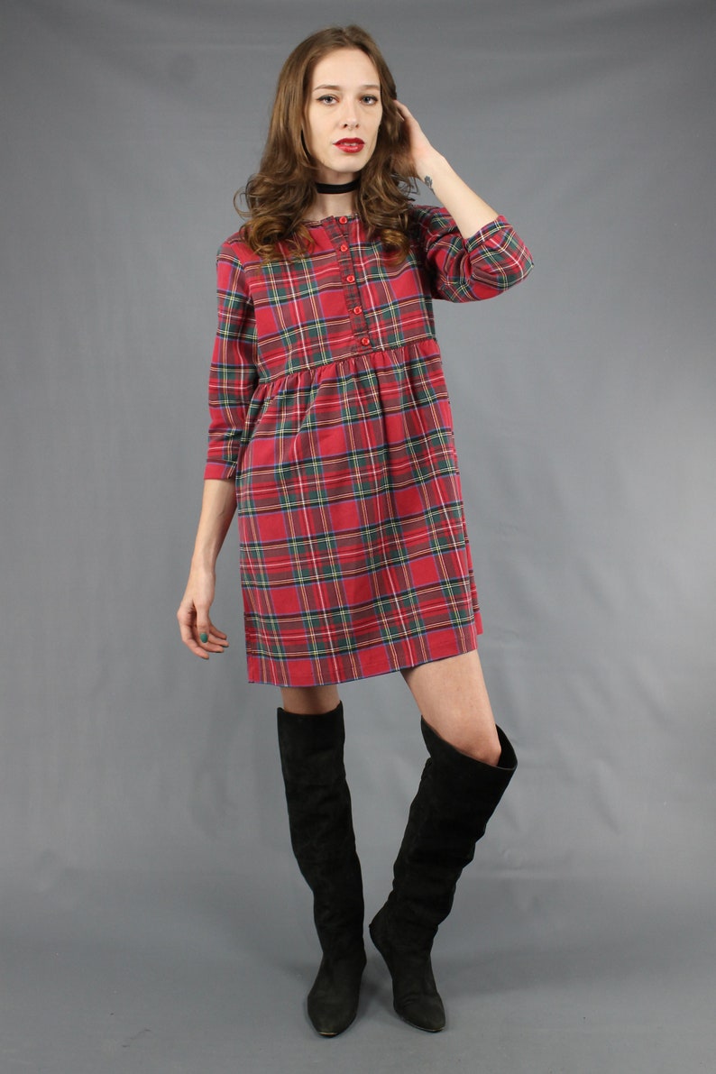 90s Plaid Dress 90s Mini Dress 1990s Dress 90s Dress 90s Grunge Dress Red Black Plaid Mini Dress Flannel Plaid Dress 90s Babydoll Dress M image 2