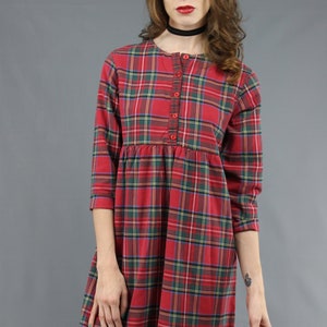 90s Plaid Dress 90s Mini Dress 1990s Dress 90s Dress 90s Grunge Dress Red Black Plaid Mini Dress Flannel Plaid Dress 90s Babydoll Dress M image 3