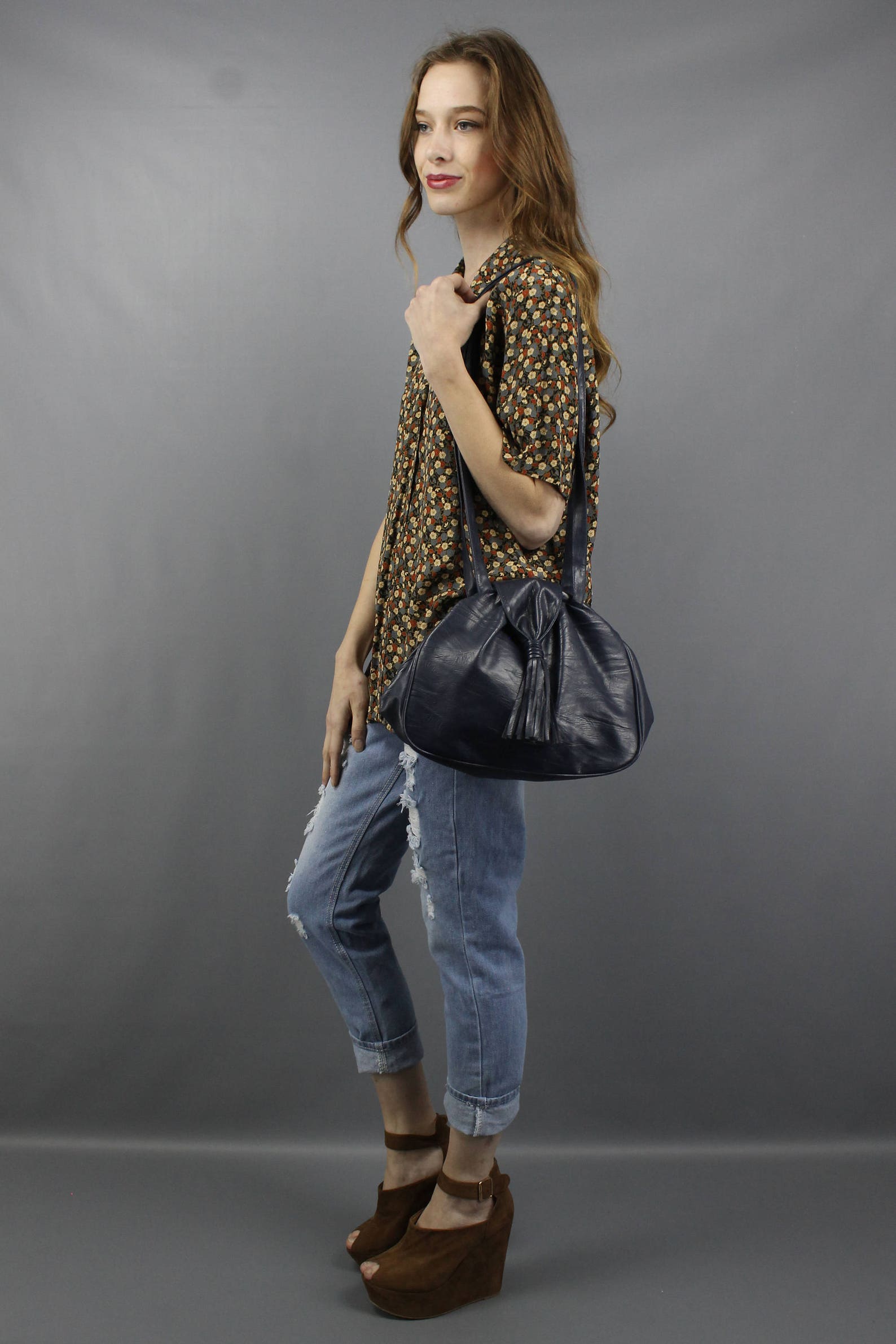 Navy Tassel Bag Navy Blue Handbag Navy Blue Purse Shoulder Bag Etsy