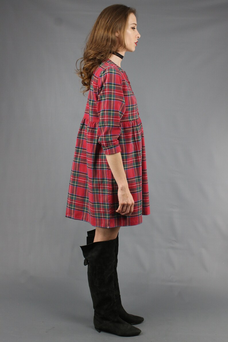 90s Plaid Dress 90s Mini Dress 1990s Dress 90s Dress 90s Grunge Dress Red Black Plaid Mini Dress Flannel Plaid Dress 90s Babydoll Dress M image 7