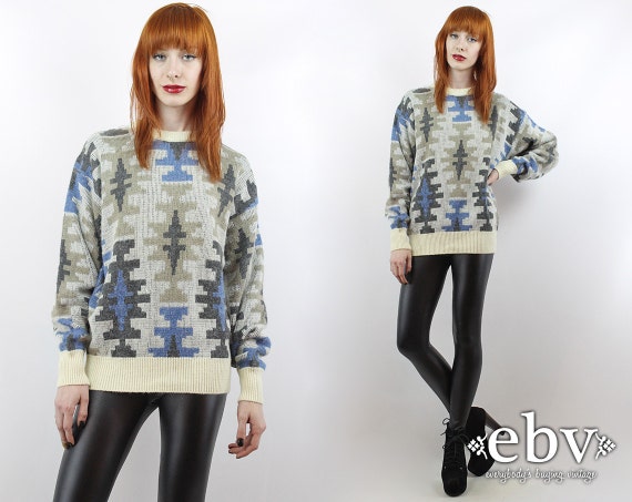 Vintage 90s Cream Southwestern Oversized Sweater S