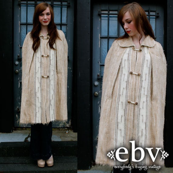 Vintage 60s LAMBSWOOL Hippie Boho Blanket CAPE Jac