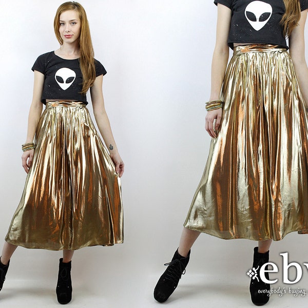 Vintage 80s 90s Gold Lame High Waisted Skirt Maxi Skirt XS High Waist Skirt Gold Maxi Skirt 90s Maxi Skirt Gold Skirt Metallic Skirt