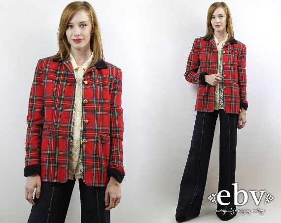 Red Plaid Blazer Plaid Jacket Wool Blazer Fitted B