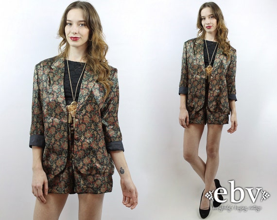 Vintage 80s Custom Black Paisley Blazer + Shorts O