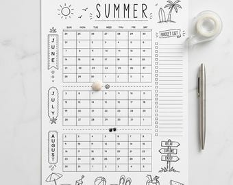 2026 Summer Calendar Poster | Summer Planner | Summer Bucket List