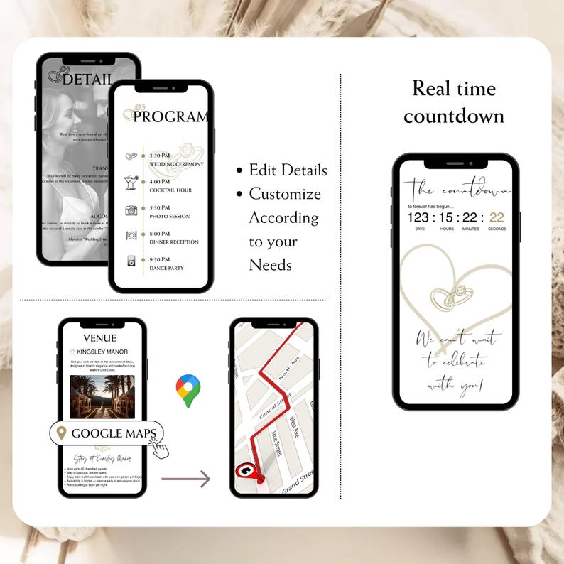 Animated Wedding Invitation Website Template, Digital RSVP Tracking with Countdown Timer and Music, Custom Mobile Invite, Instant Access image 5